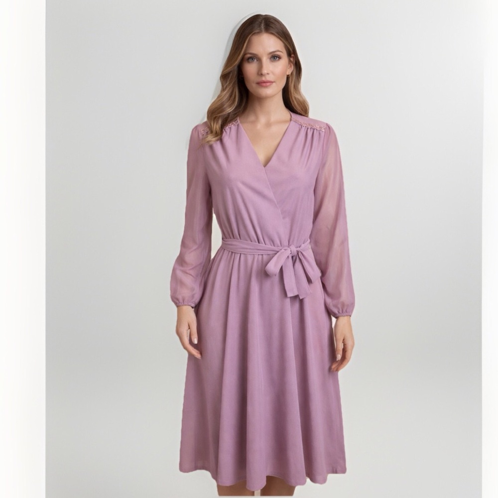 Sold! Blair Vintage Mauve Sequin Shoulder Long Sleeve Dress Size 14 Midi.